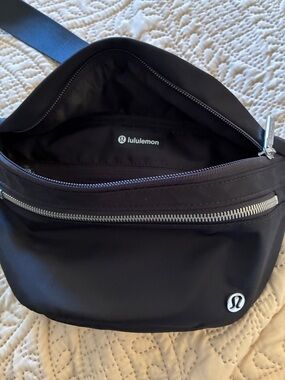lululemon athletica Black Belt Bag with Silver Hardware